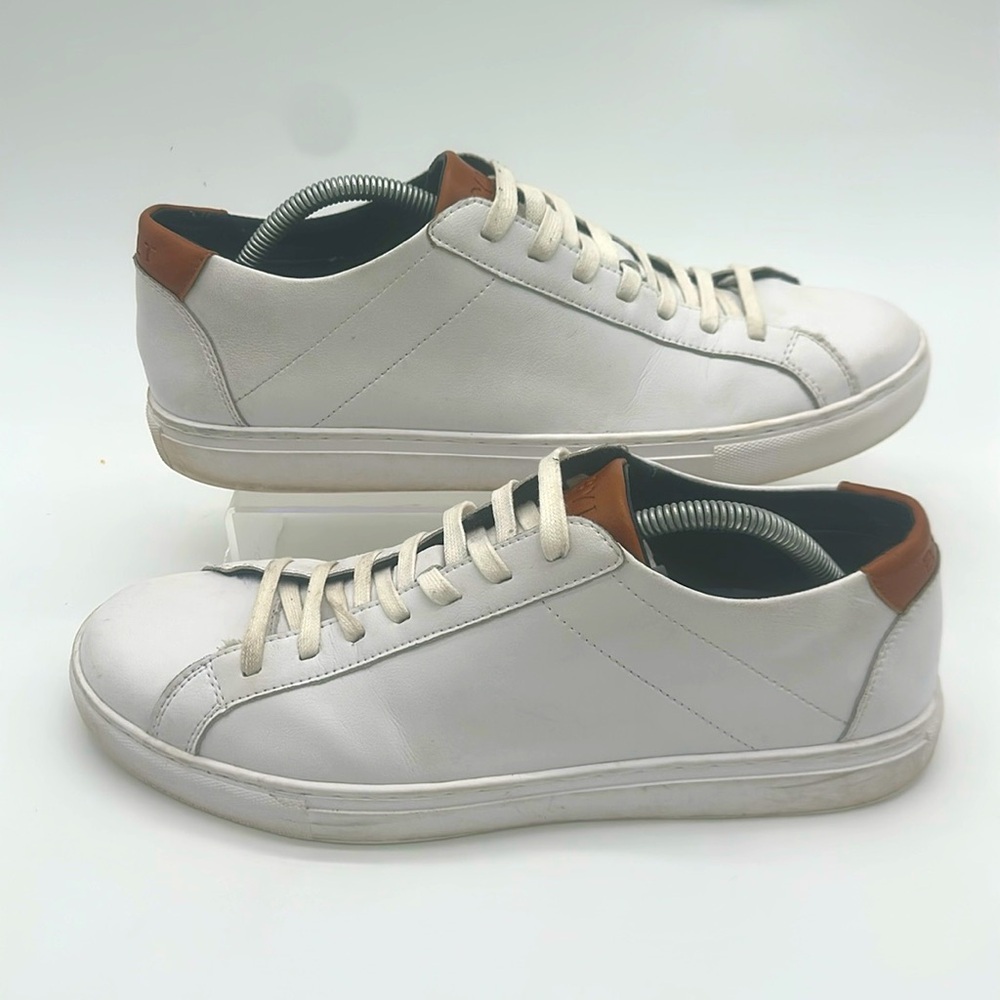 BYLT Basics Men's Size 11.5 White - Brown Tab Leather Everyday Shoes Sneakers